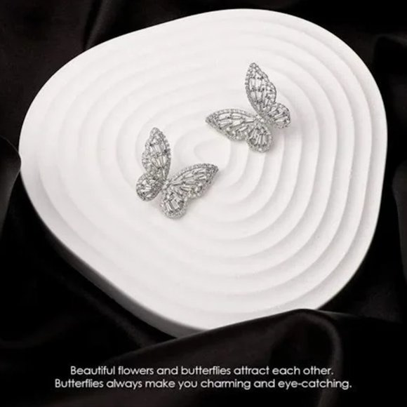 Gold Butterfly Crystal Flower Earrings for Women - Picture 4 of 4